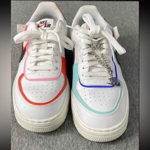 Nike Air Force One Shadow Women's White Sneakers with Red and Blue Accents